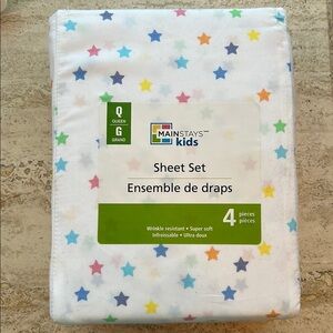 NEW Mainstays White Star Sheet Set four pieces queen bed